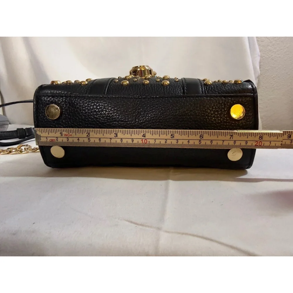 Michael Kors Hamilton Mini Messenger Black Pebbled Leather Studded Crossbody Bag
